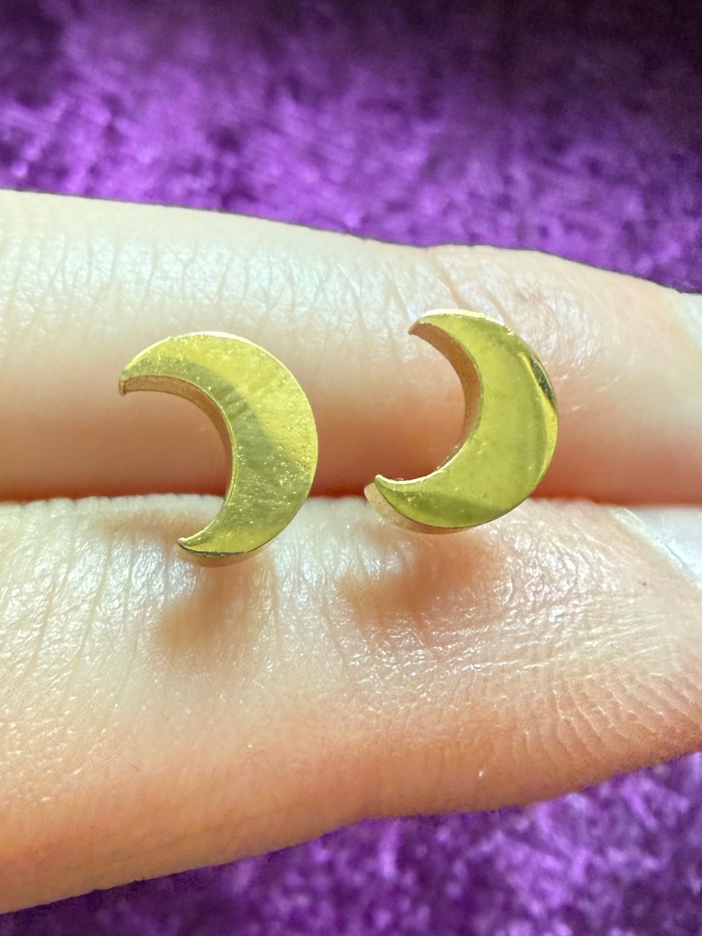 Gold Crescent Moon Stud Earrings